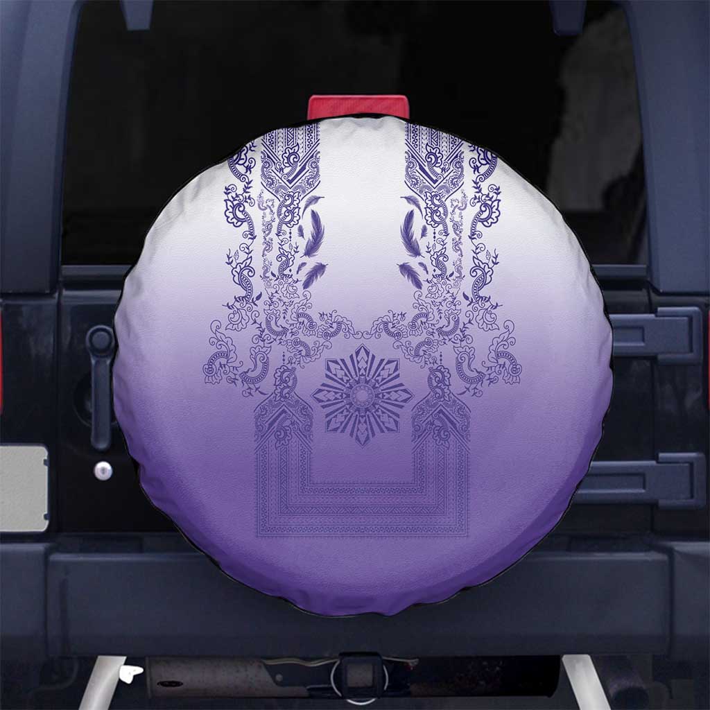Philippines Barong Style Spare Tire Cover with Polynesian Art and Leaf Motif Purple Color