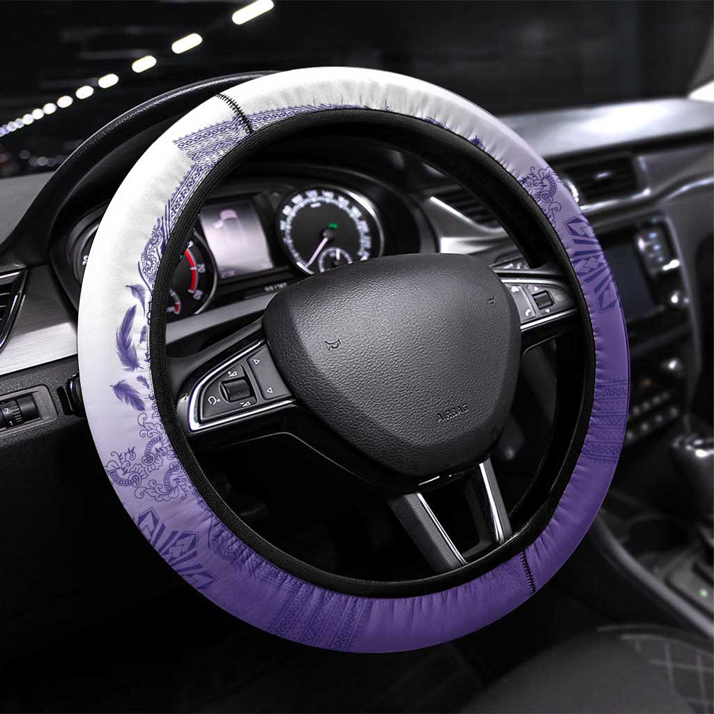 Philippines Barong Style Steering Wheel Cover with Polynesian Art and Leaf Motif Purple Color LT03 Universal Fit Purple - Polynesian Pride