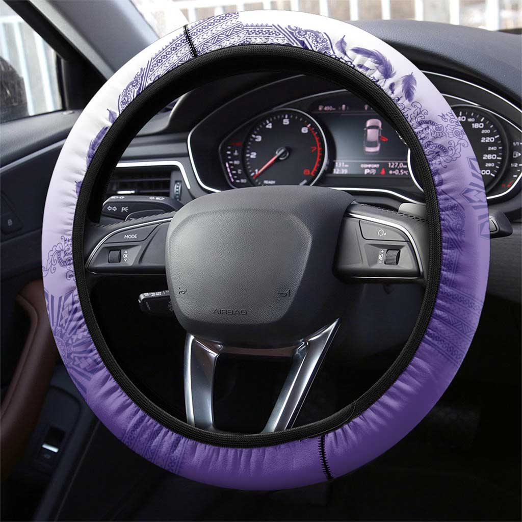Philippines Barong Style Steering Wheel Cover with Polynesian Art and Leaf Motif Purple Color LT03 - Polynesian Pride