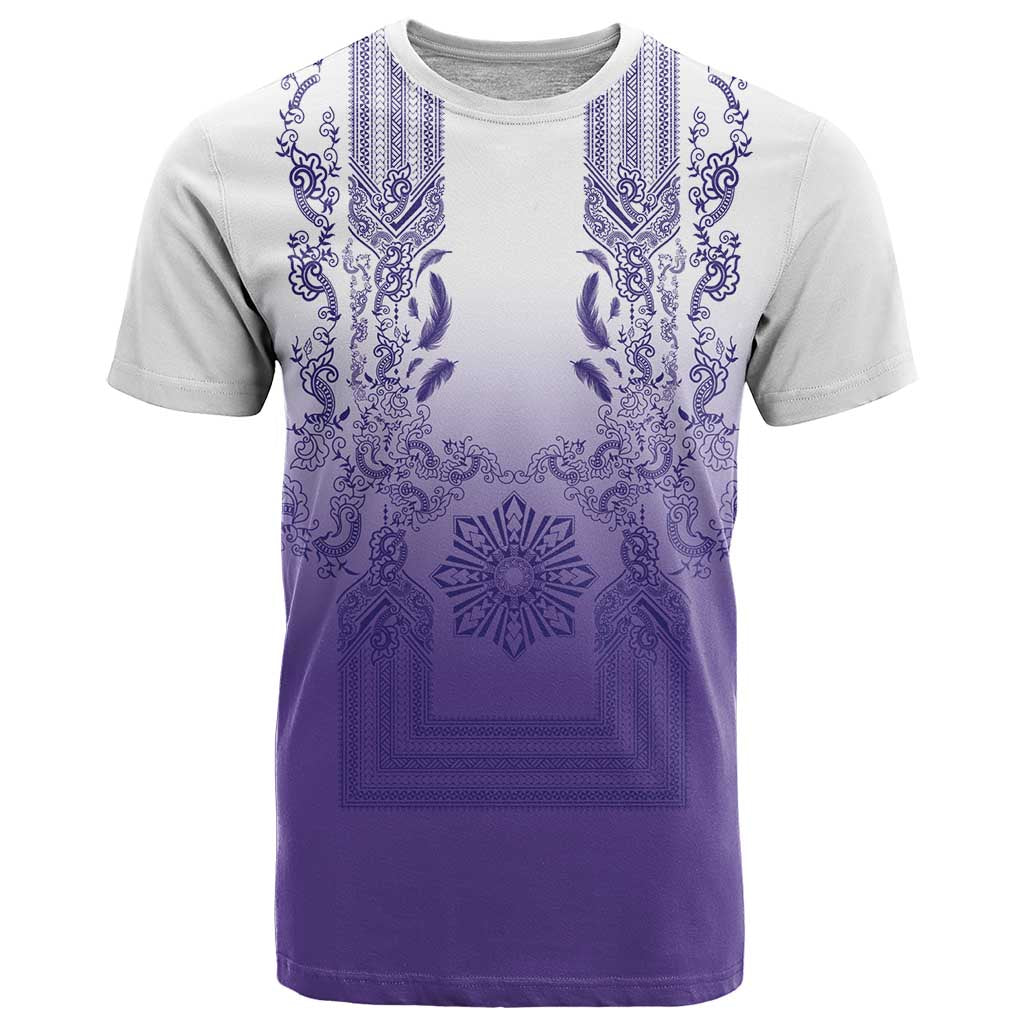 Philippines Barong Style T Shirt with Polynesian Art and Leaf Motif Purple Color LT03 Purple - Polynesian Pride