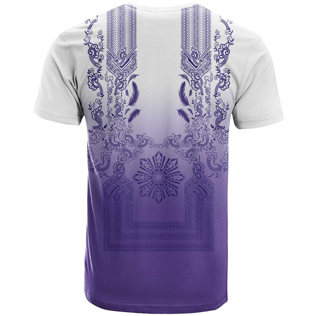 Philippines Barong Style T Shirt with Polynesian Art and Leaf Motif Purple Color LT03 - Polynesian Pride