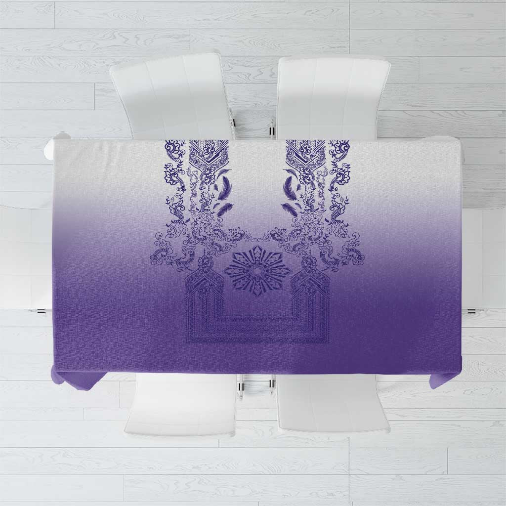 Philippines Barong Style Tablecloth with Polynesian Art and Leaf Motif Purple Color