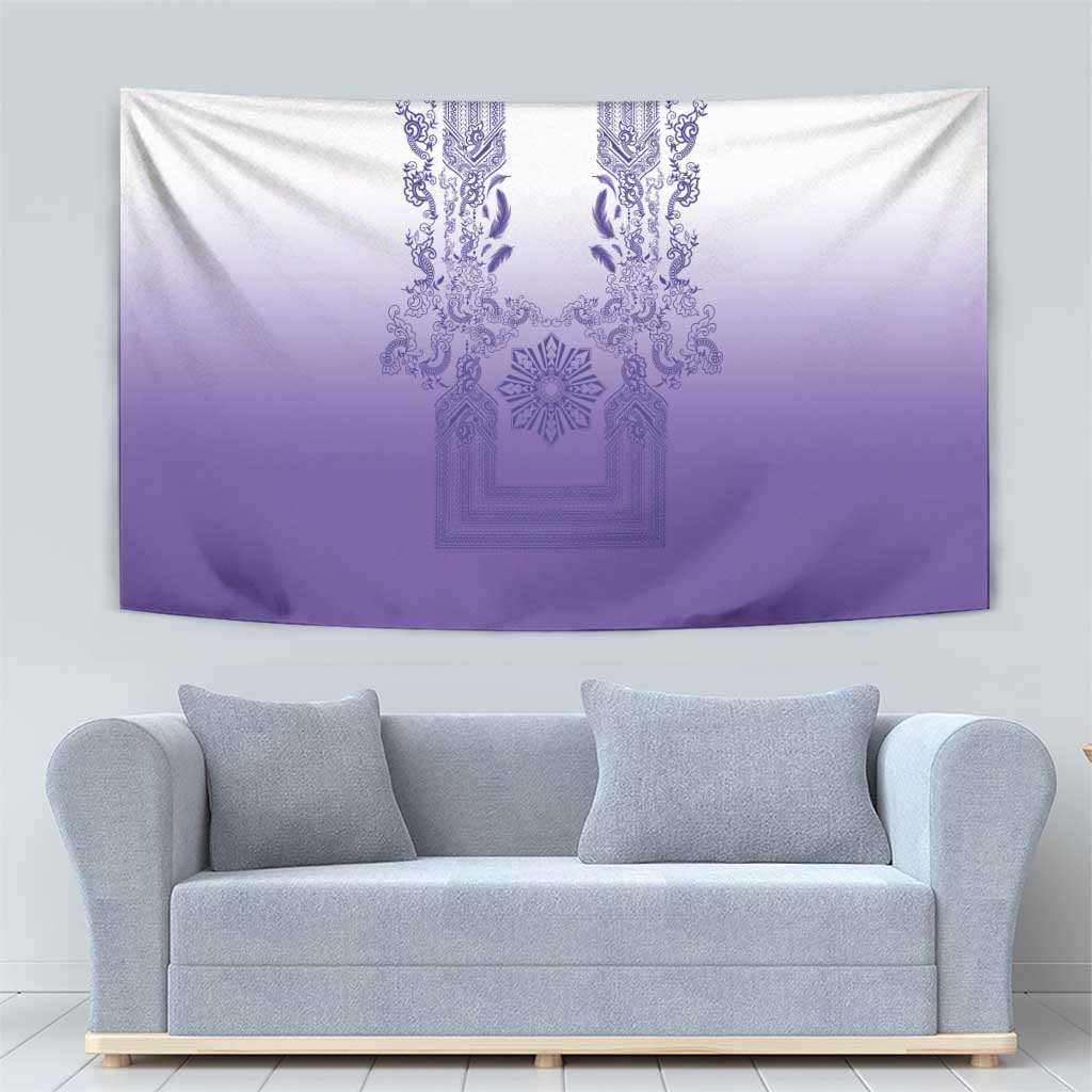 Philippines Barong Style Tapestry with Polynesian Art and Leaf Motif Purple Color LT03 - Polynesian Pride