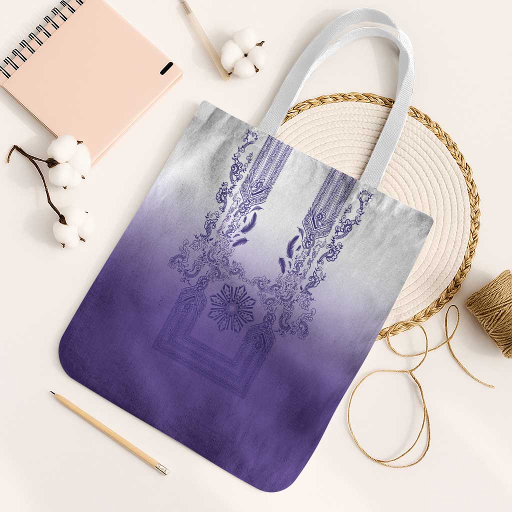 Philippines Barong Style Tote Bag with Polynesian Art and Leaf Motif Purple Color LT03 White Strap One Size Purple - Polynesian Pride