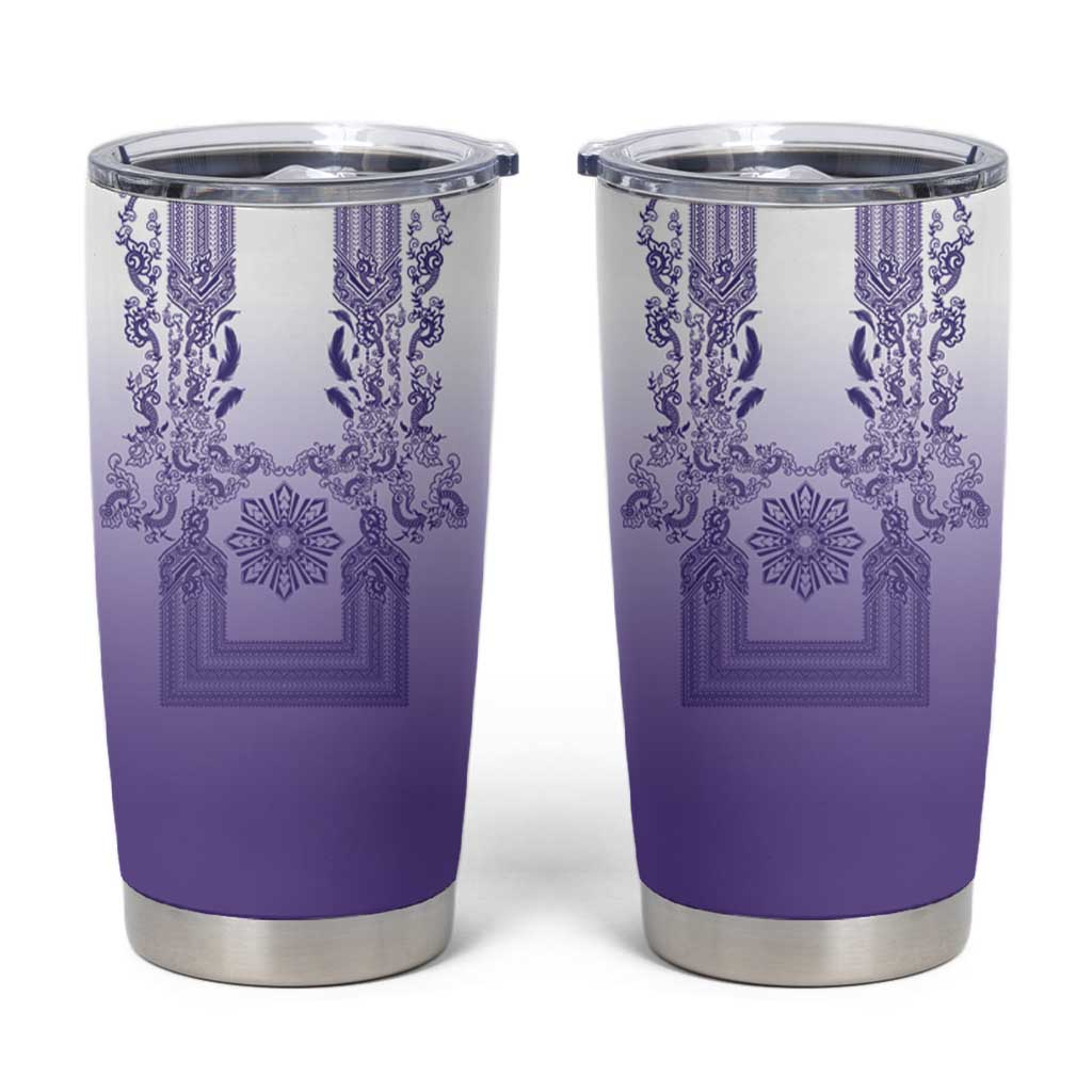 Philippines Barong Style Tumbler Cup with Polynesian Art and Leaf Motif Purple Color LT03 Purple - Polynesian Pride