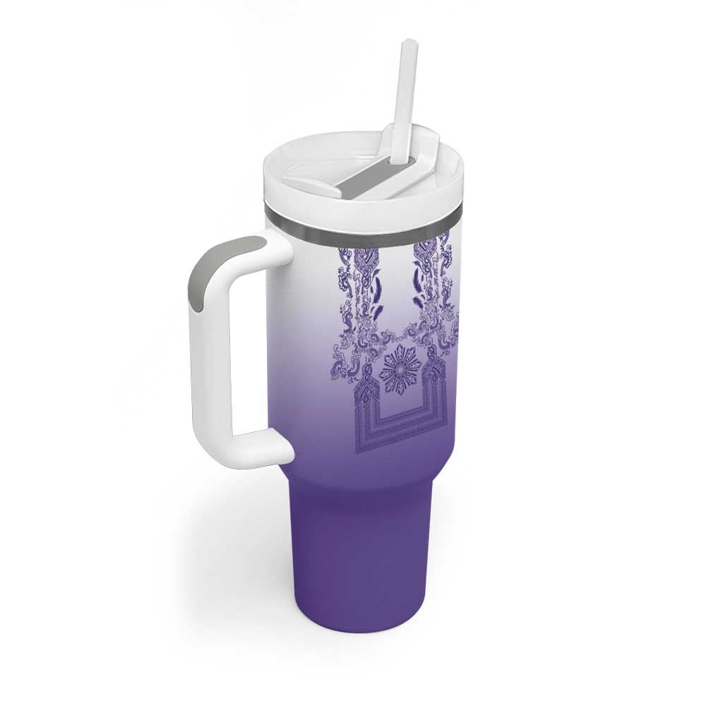 Philippines Barong Style Tumbler With Handle with Polynesian Art and Leaf Motif Purple Color LT03 - Polynesian Pride