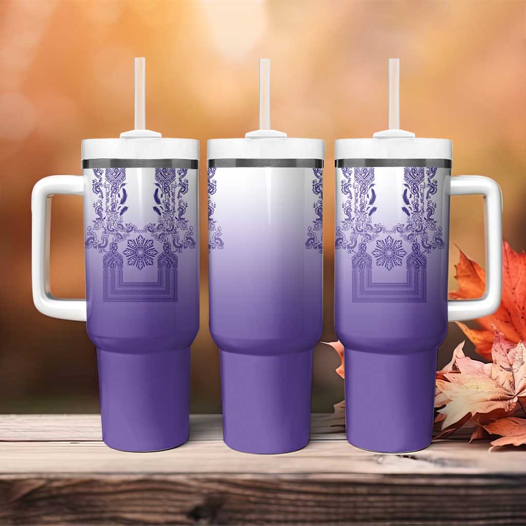 Philippines Barong Style Tumbler With Handle with Polynesian Art and Leaf Motif Purple Color LT03 - Polynesian Pride