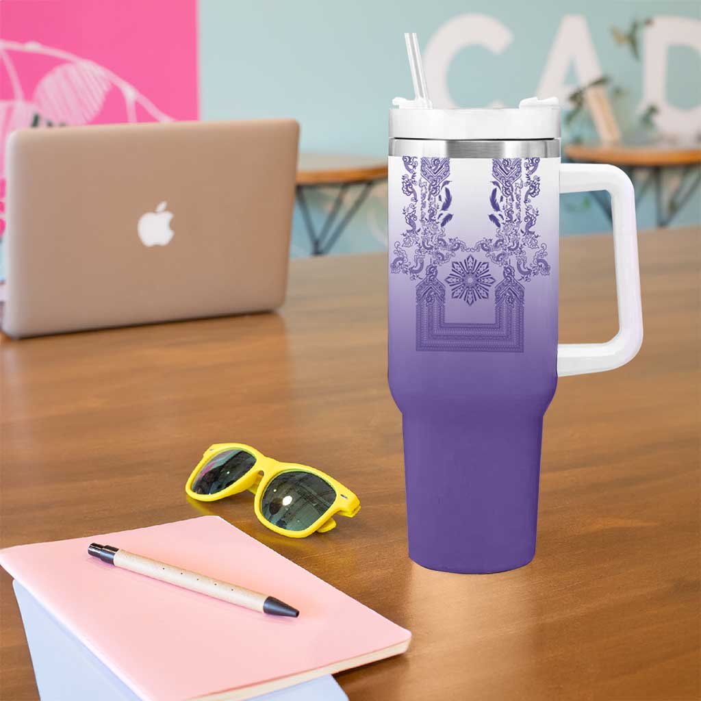 Philippines Barong Style Tumbler With Handle with Polynesian Art and Leaf Motif Purple Color LT03 - Polynesian Pride