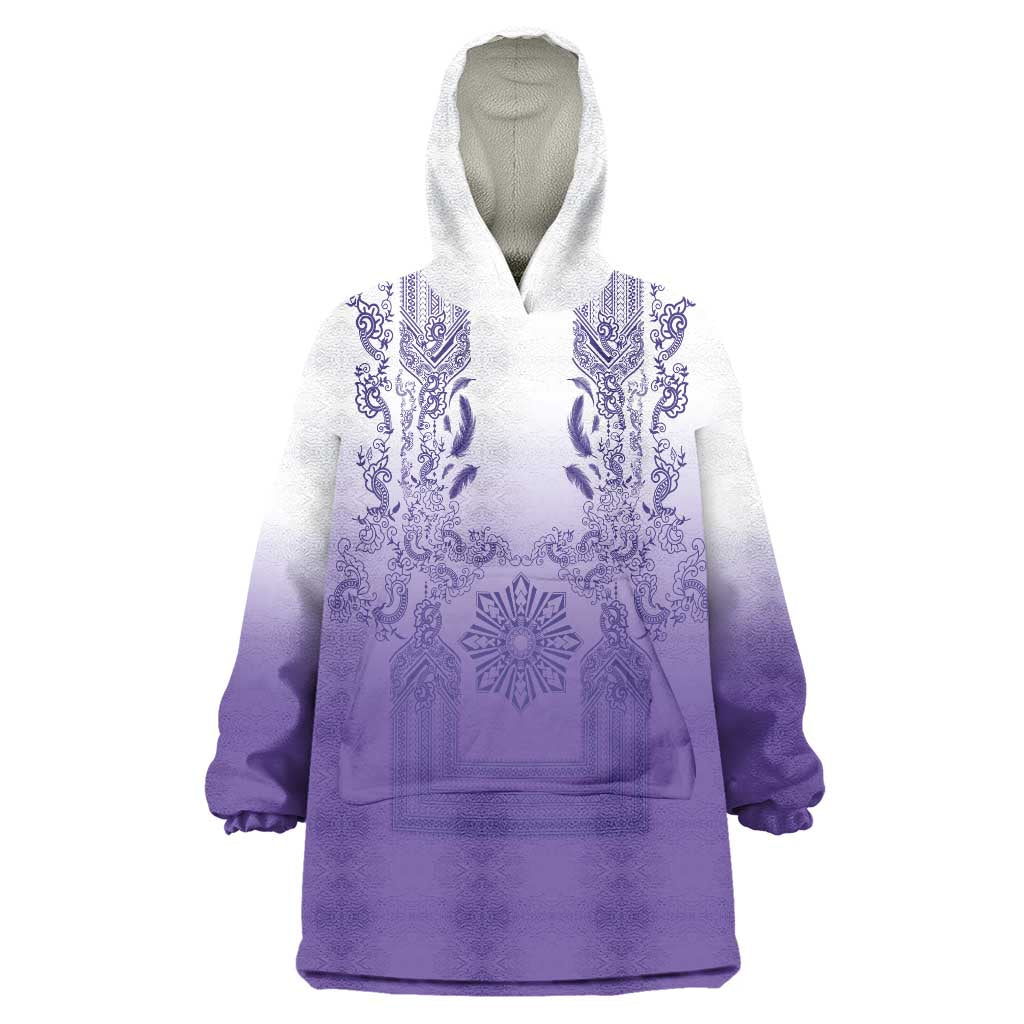 Philippines Barong Style Wearable Blanket Hoodie with Polynesian Art and Leaf Motif Purple Color LT03 One Size Purple - Polynesian Pride