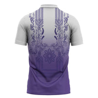 Philippines Barong Style Zipper Polo Shirt with Polynesian Art and Leaf Motif Purple Color LT03 - Polynesian Pride