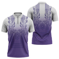 Philippines Barong Style Zipper Polo Shirt with Polynesian Art and Leaf Motif Purple Color LT03 - Polynesian Pride