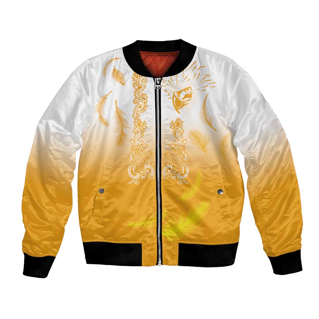Philippines National Costume Style Bomber Jacket Barong Tagalog and Eagle Feather Yellow Color