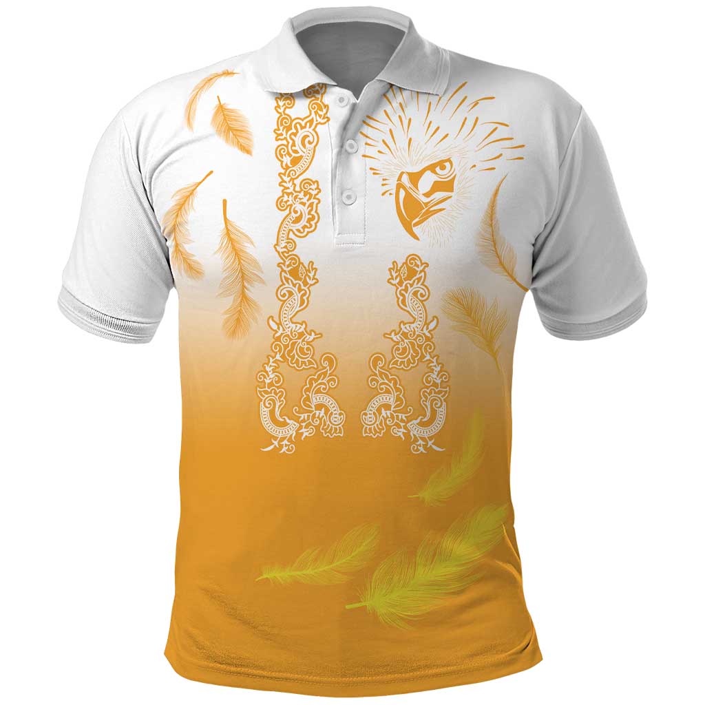 Philippines National Costume Style Polo Shirt Barong Tagalog and Eagle Feather Yellow Color