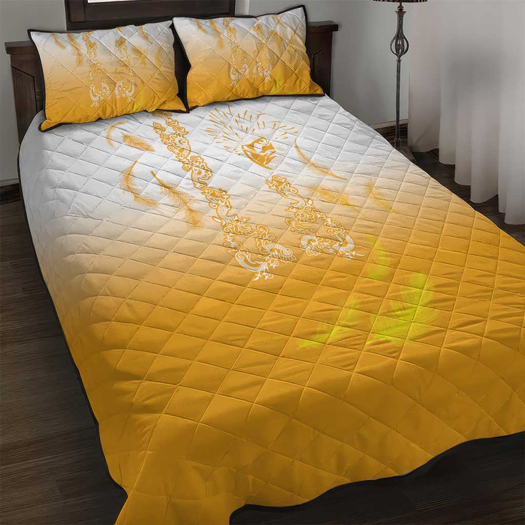 Philippines National Costume Style Quilt Bed Set Barong Tagalog and Eagle Feather Yellow Color