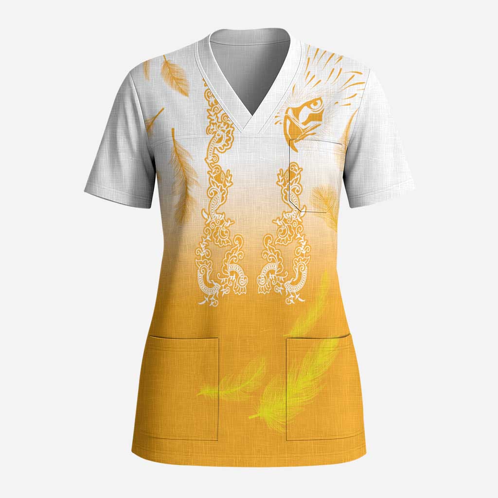 Philippines National Costume Style Scrub Top Barong Tagalog and Eagle Feather Yellow Color - Polynesian Pride