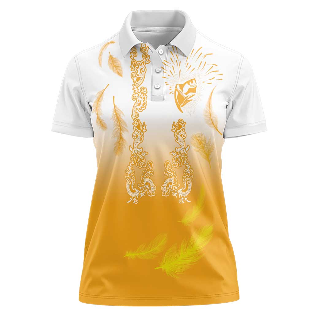 Philippines National Costume Style Women Polo Shirt Barong Tagalog and Eagle Feather Yellow Color