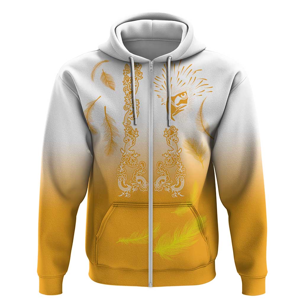 Philippines National Costume Style Zip Hoodie Barong Tagalog and Eagle Feather Yellow Color