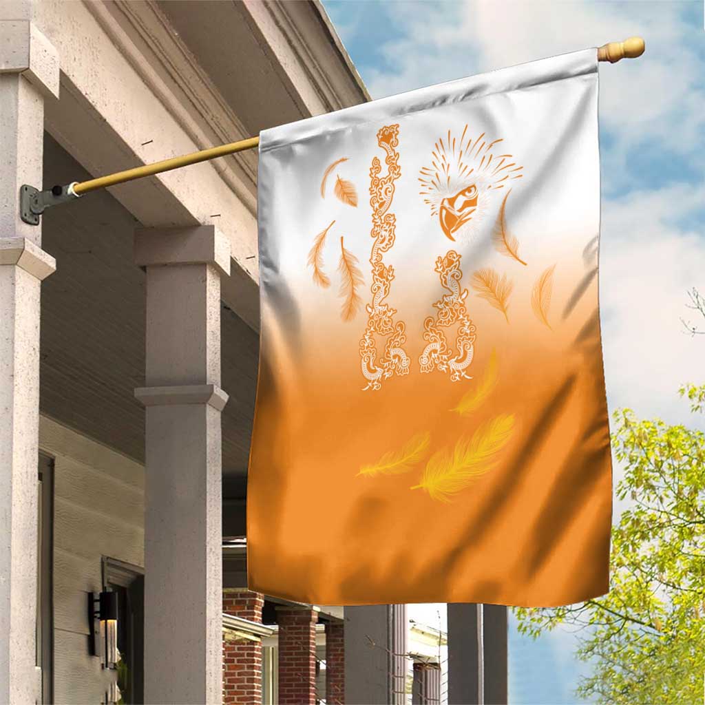 Philippines National Costume Style Garden Flag Barong Tagalog and Eagle Feather Orange Color