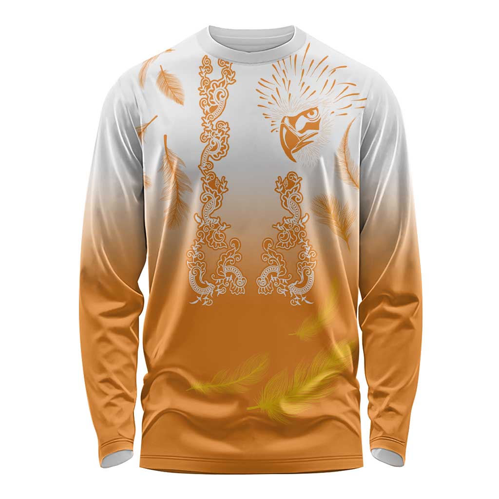Philippines National Costume Style Long Sleeve Shirt Barong Tagalog and Eagle Feather Orange Color
