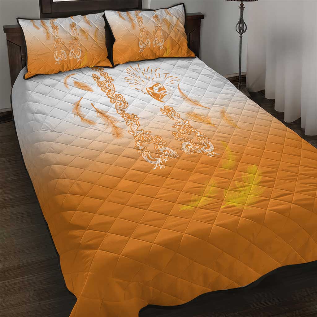 Philippines National Costume Style Quilt Bed Set Barong Tagalog and Eagle Feather Orange Color