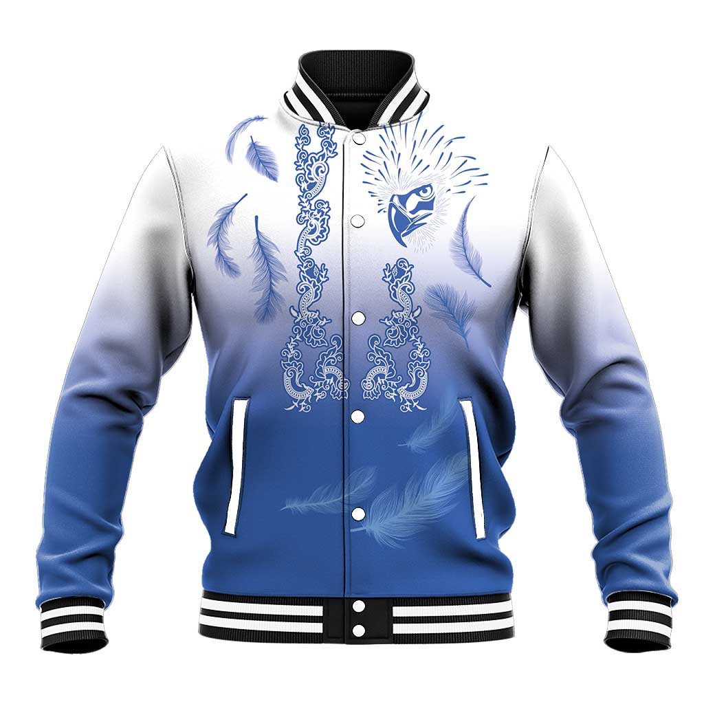 Philippines National Costume Style Baseball Jacket Barong Tagalog and Eagle Feather Blue Color