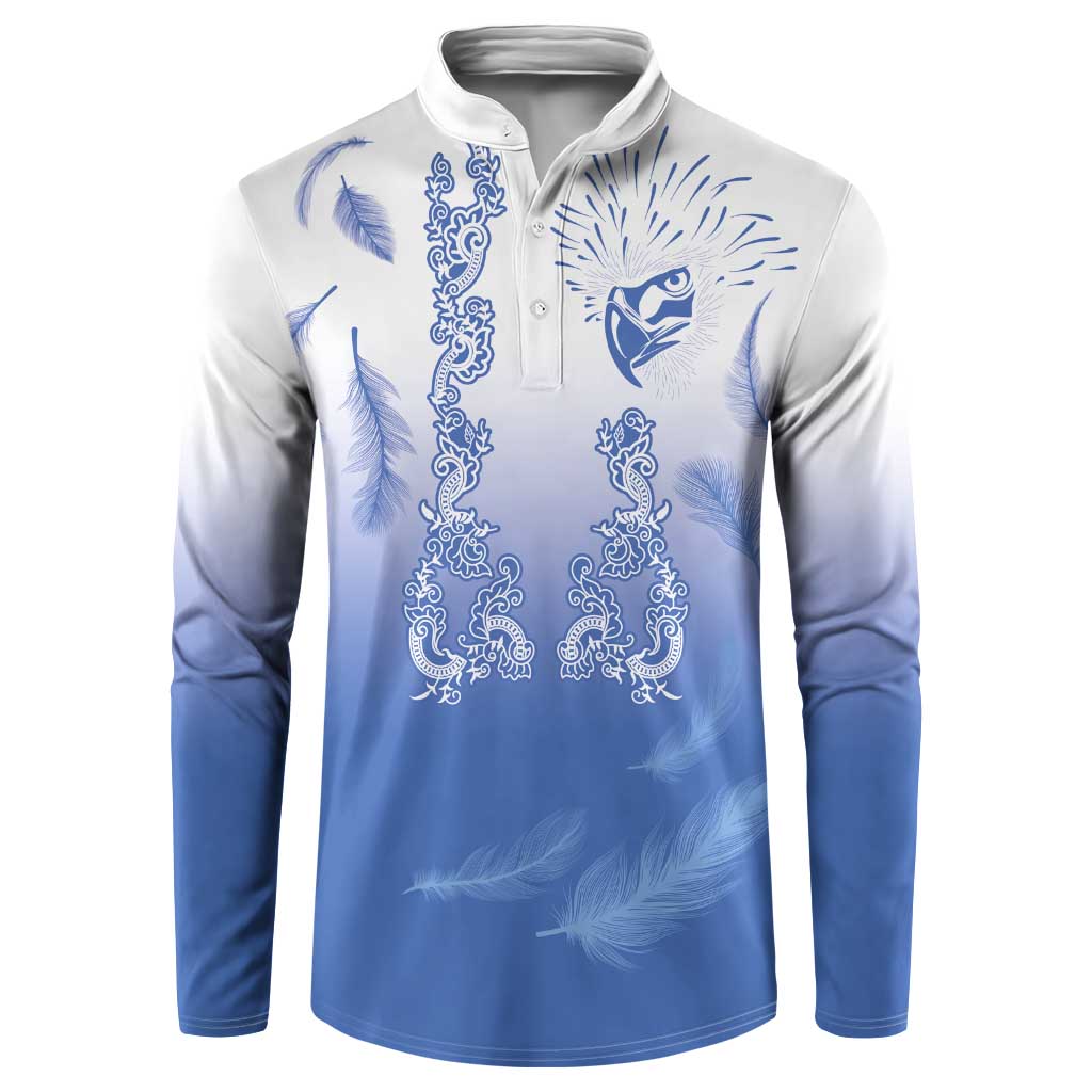 Philippines National Costume Style Button Sweatshirt Barong Tagalog and Eagle Feather Blue Color