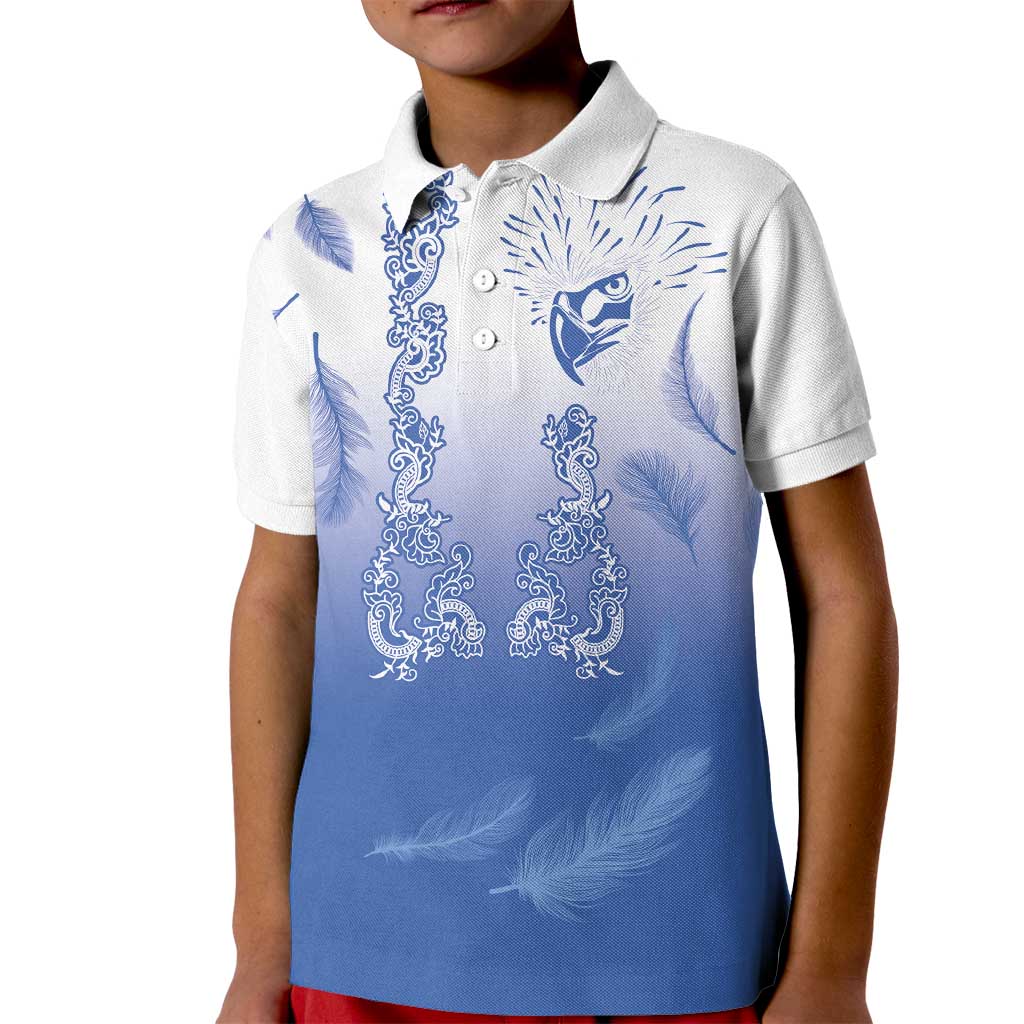 Philippines National Costume Style Kid Polo Shirt Barong Tagalog and Eagle Feather Blue Color