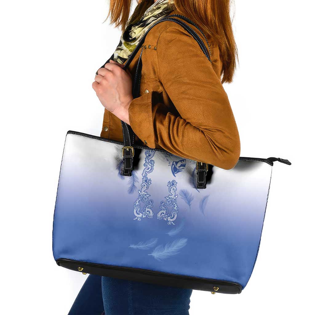 Philippines National Costume Style Leather Tote Bag Barong Tagalog and Eagle Feather Blue Color