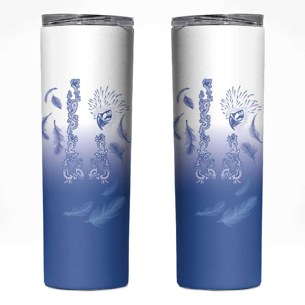 Philippines National Costume Style Skinny Tumbler Barong Tagalog and Eagle Feather Blue Color