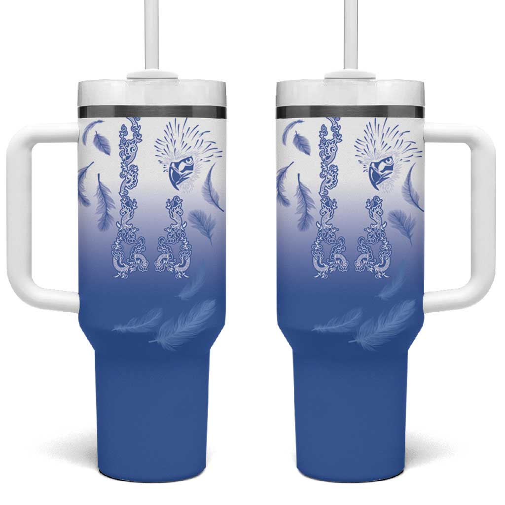 Philippines National Costume Style Tumbler With Handle Barong Tagalog and Eagle Feather Blue Color
