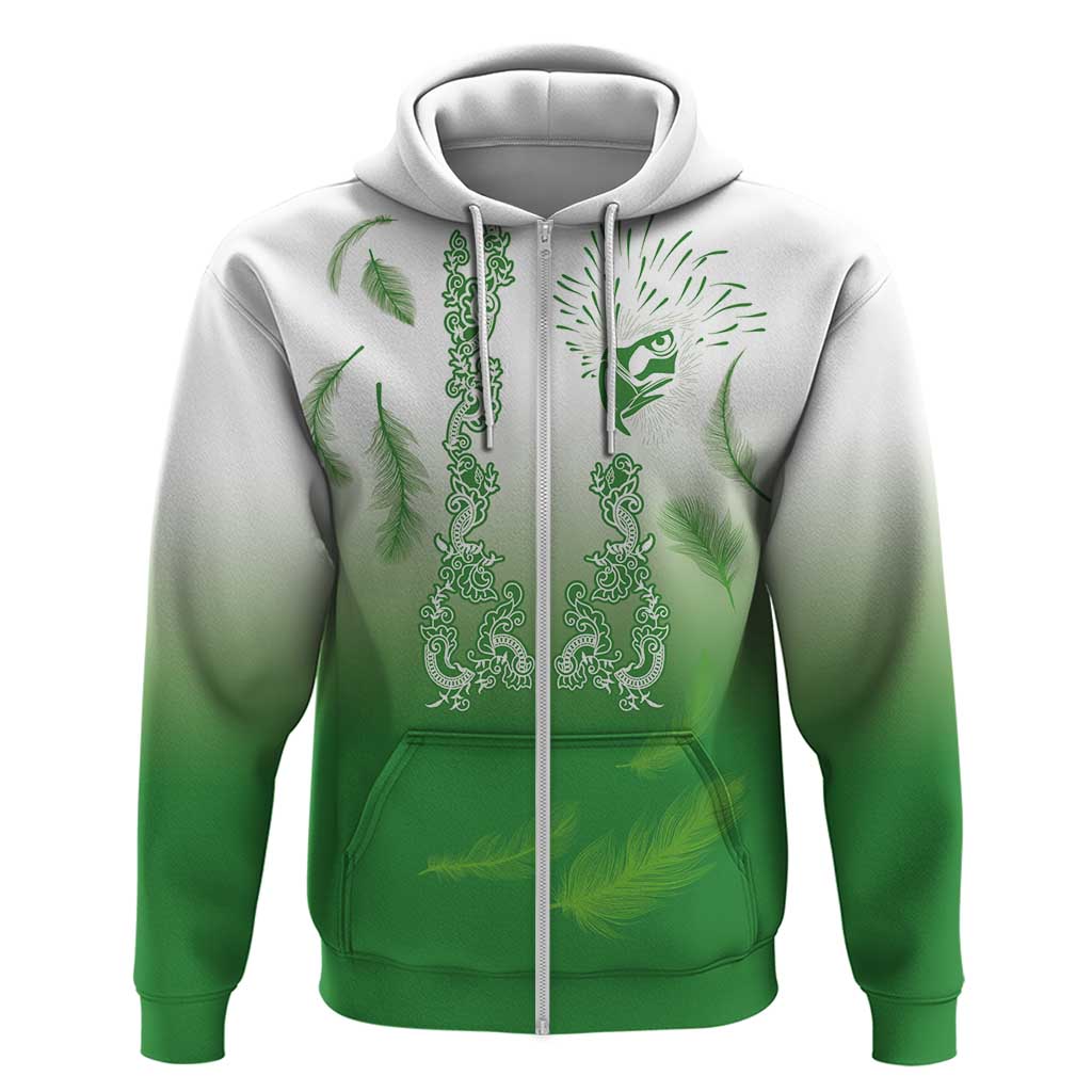 Philippines National Costume Style Zip Hoodie Barong Tagalog and Eagle Feather Green Color