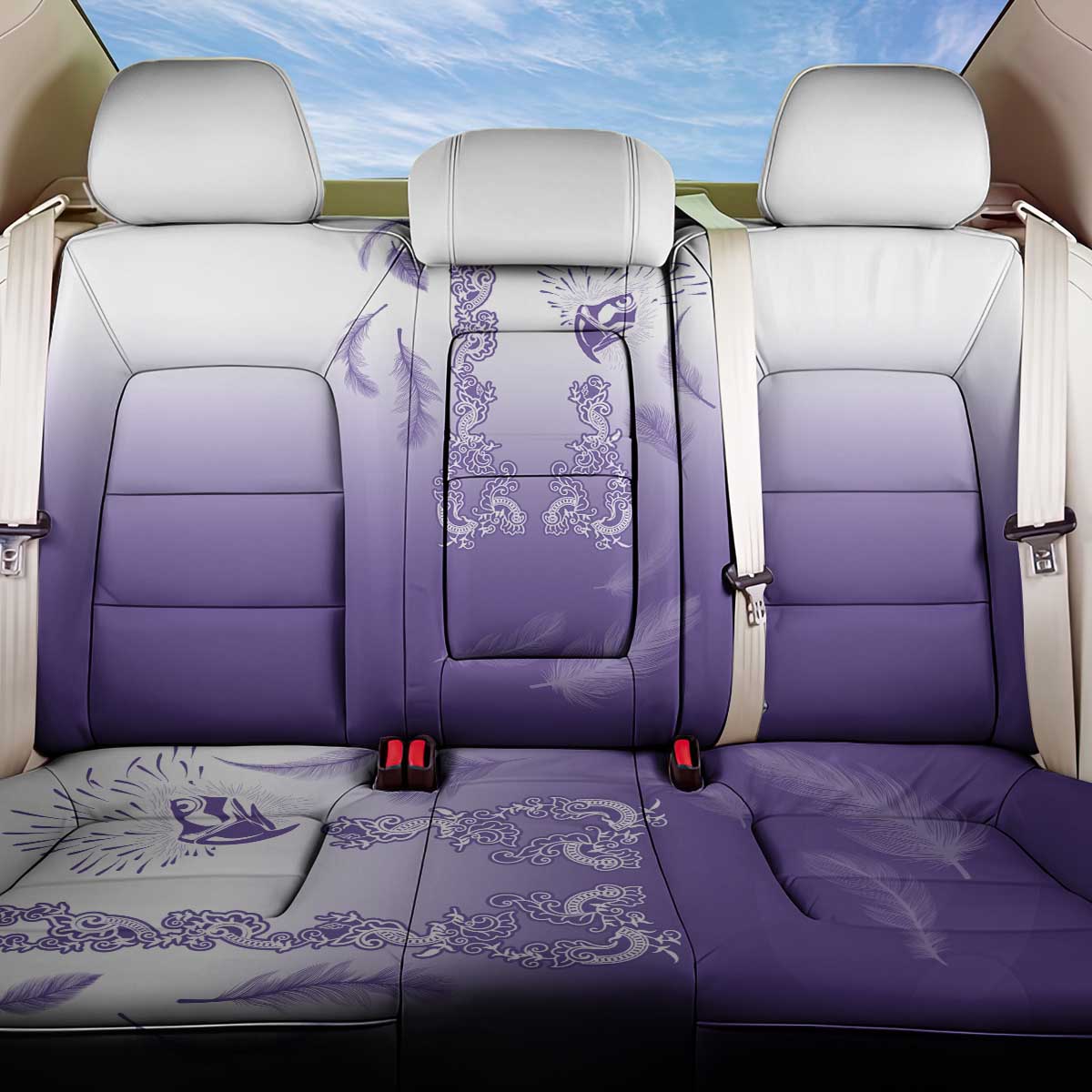 Philippines National Costume Style Back Car Seat Cover Barong Tagalog and Eagle Feather Purple Color