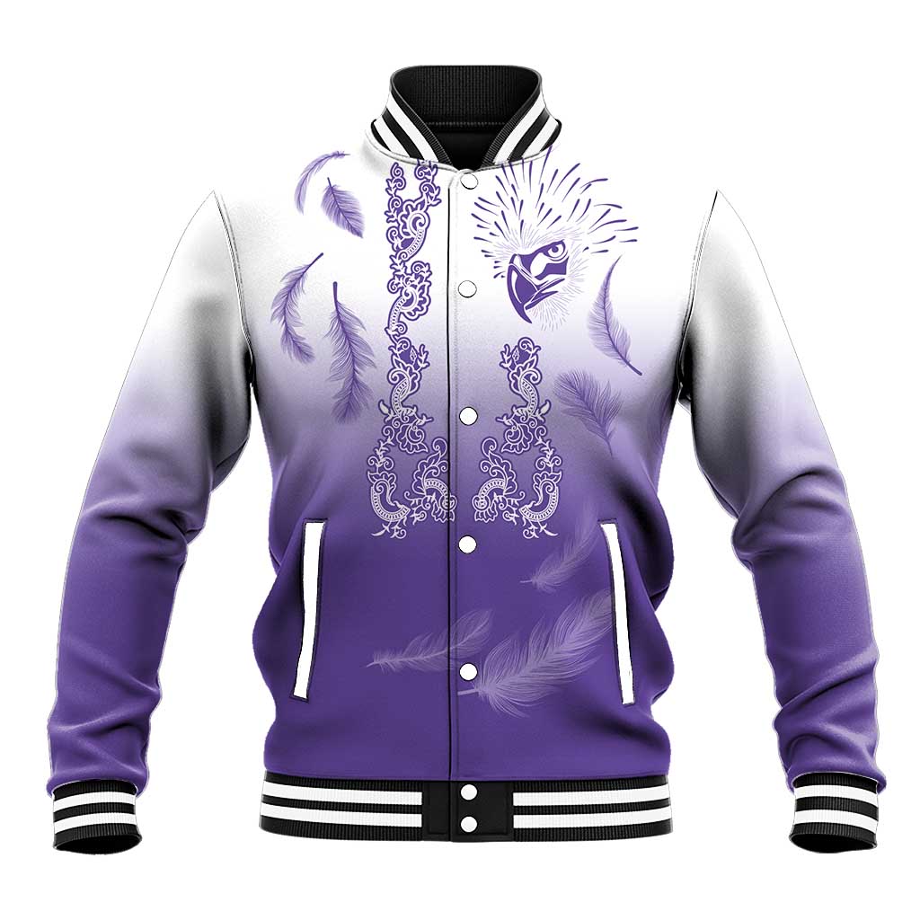 Philippines National Costume Style Baseball Jacket Barong Tagalog and Eagle Feather Purple Color