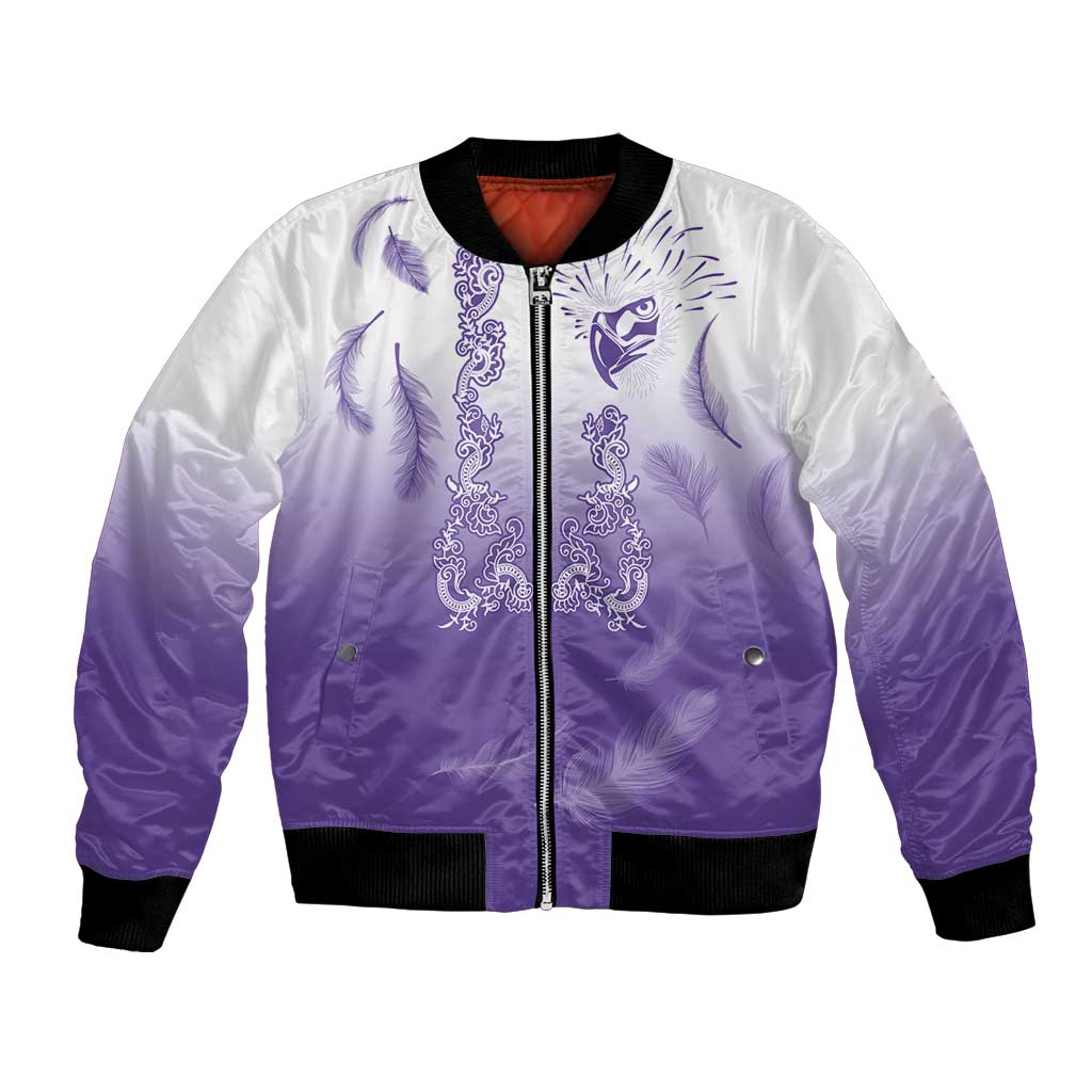 Philippines National Costume Style Bomber Jacket Barong Tagalog and Eagle Feather Purple Color