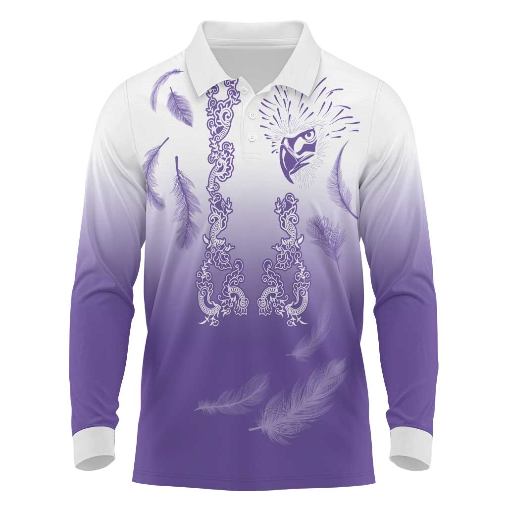 Philippines National Costume Style Long Sleeve Polo Shirt Barong Tagalog and Eagle Feather Purple Color