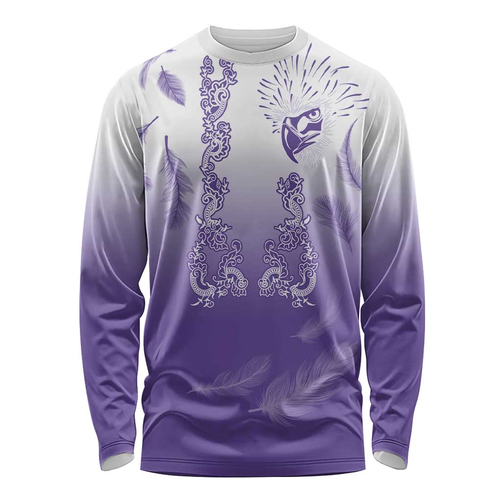 Philippines National Costume Style Long Sleeve Shirt Barong Tagalog and Eagle Feather Purple Color