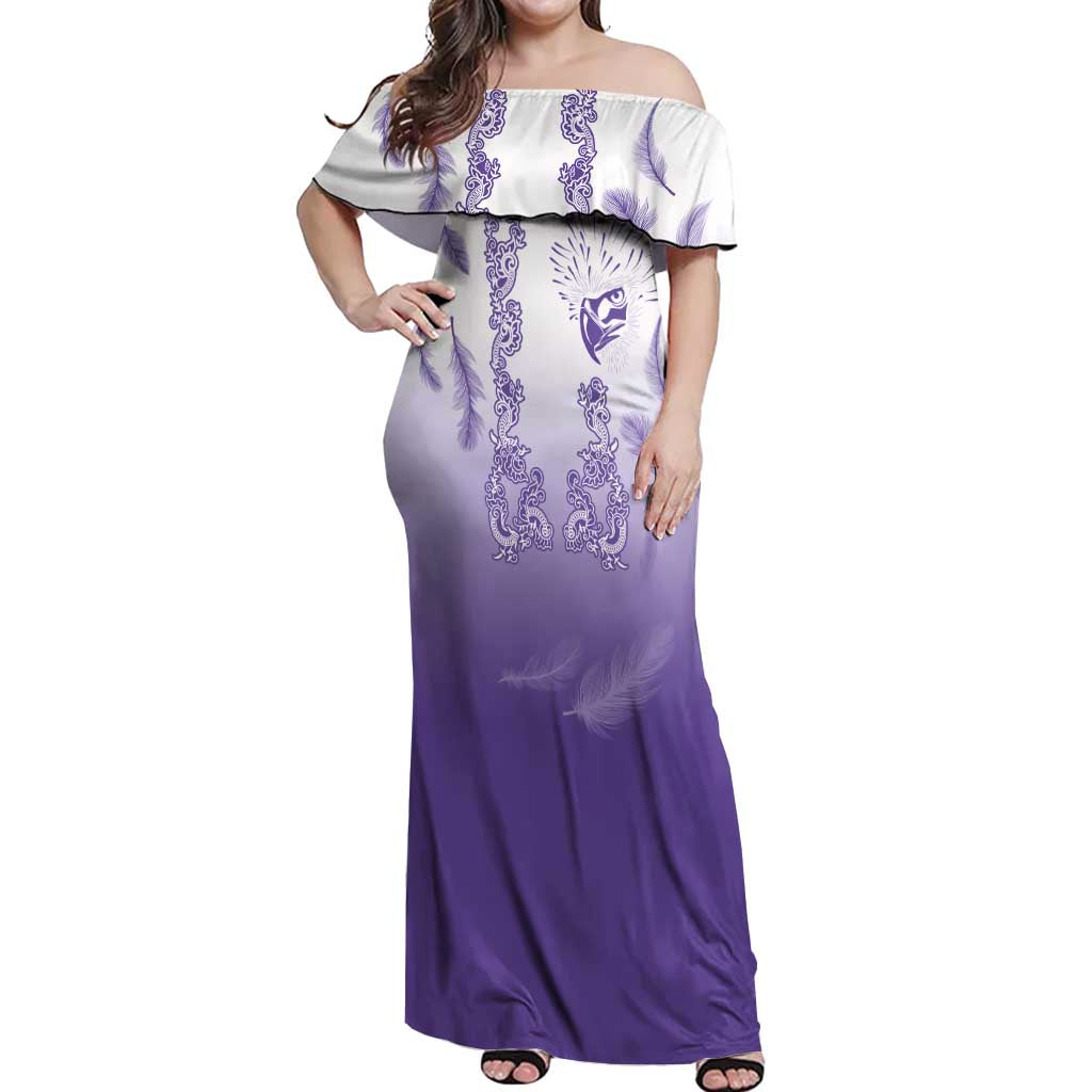 Philippines National Costume Style Off Shoulder Maxi Dress Barong Tagalog and Eagle Feather Purple Color