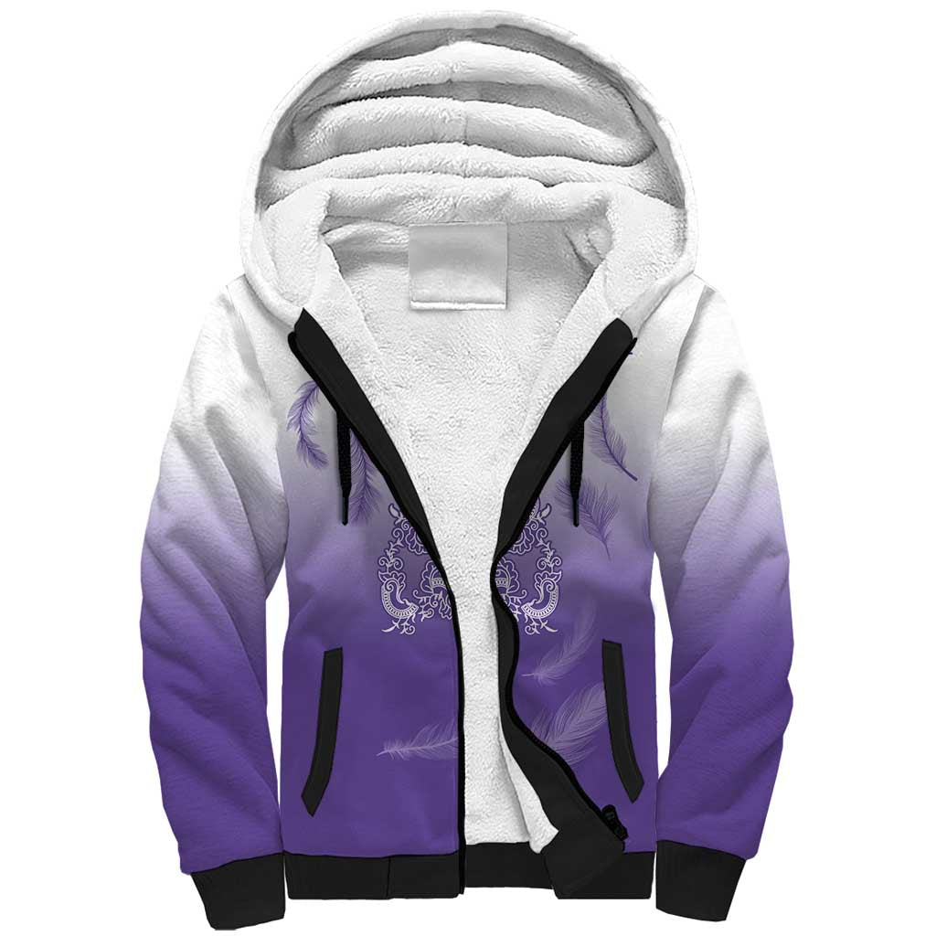 Philippines National Costume Style Sherpa Hoodie Barong Tagalog and Eagle Feather Purple Color