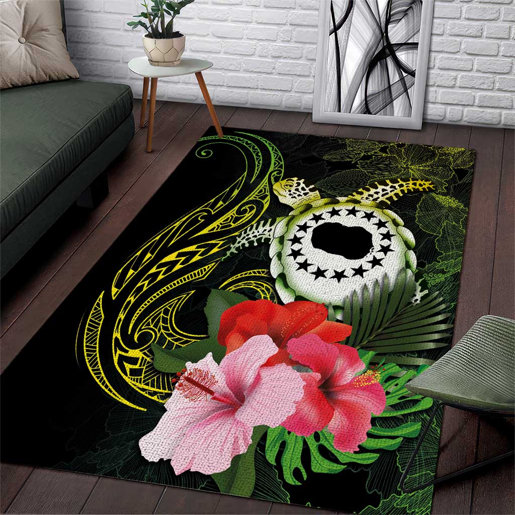 Kia Orana Cook Islands Area Rug Turtle and Hibiscus Polynesian Pattern