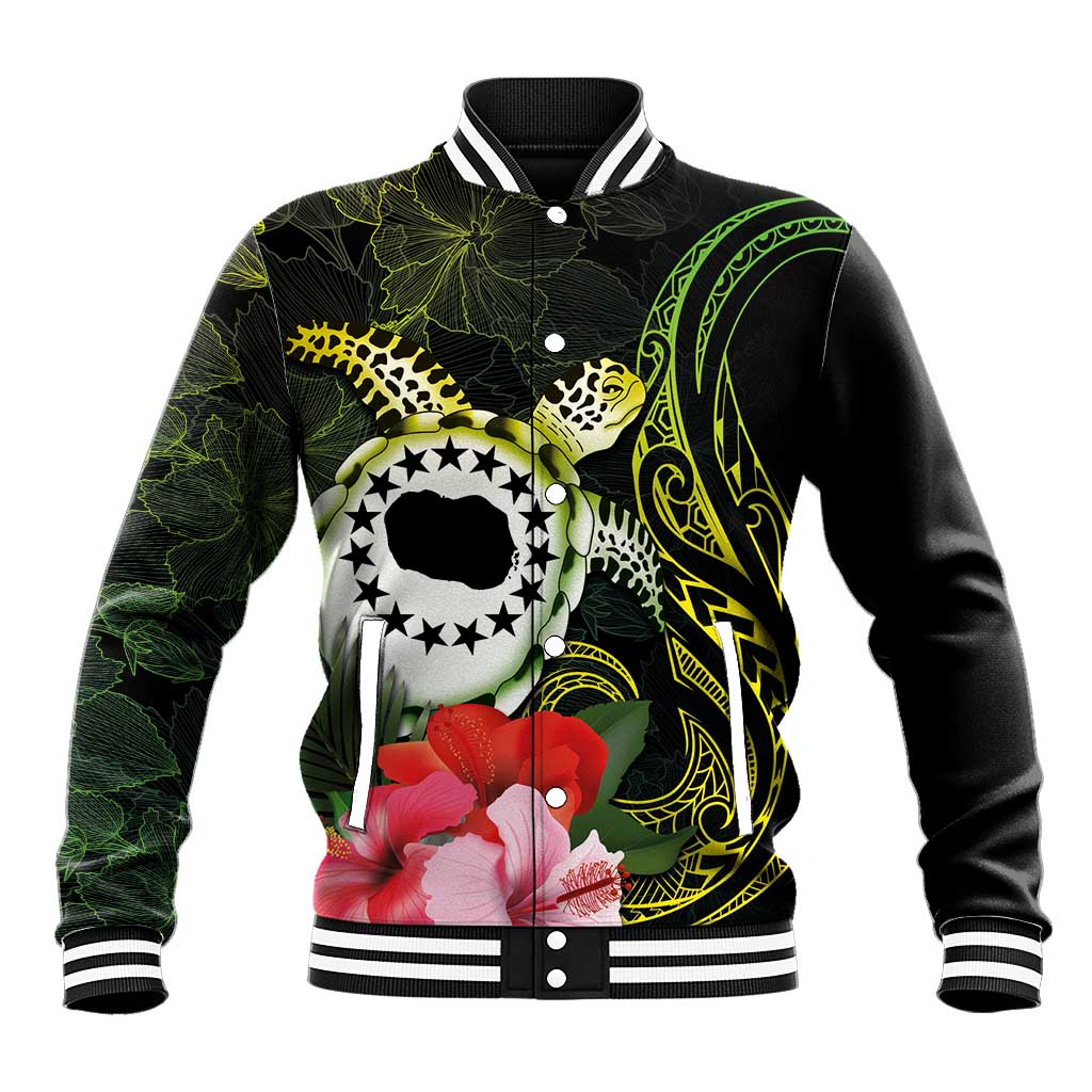 Kia Orana Cook Islands Baseball Jacket Turtle and Hibiscus Polynesian Pattern LT03 Unisex Yellow - Polynesian Pride