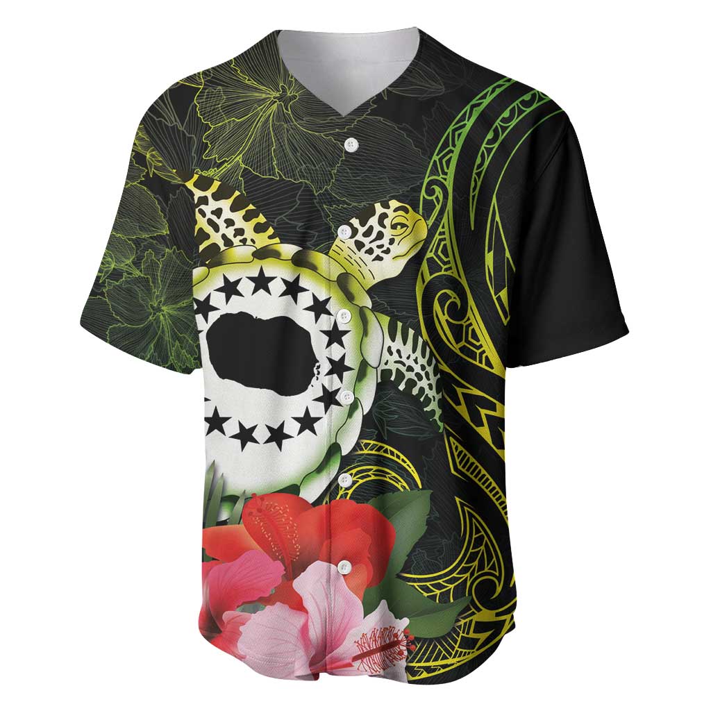 Kia Orana Cook Islands Baseball Jersey Turtle and Hibiscus Polynesian Pattern