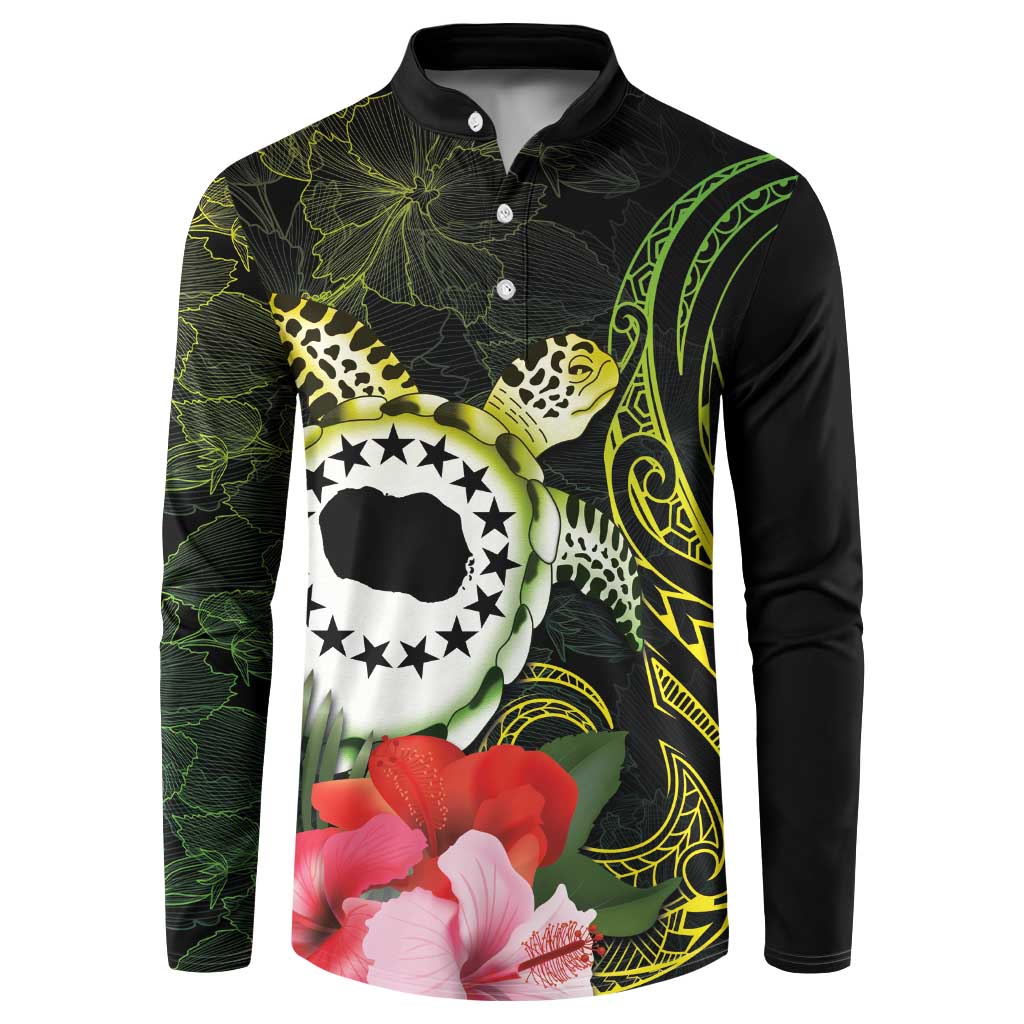 Kia Orana Cook Islands Button Sweatshirt Turtle and Hibiscus Polynesian Pattern LT03 Yellow - Polynesian Pride