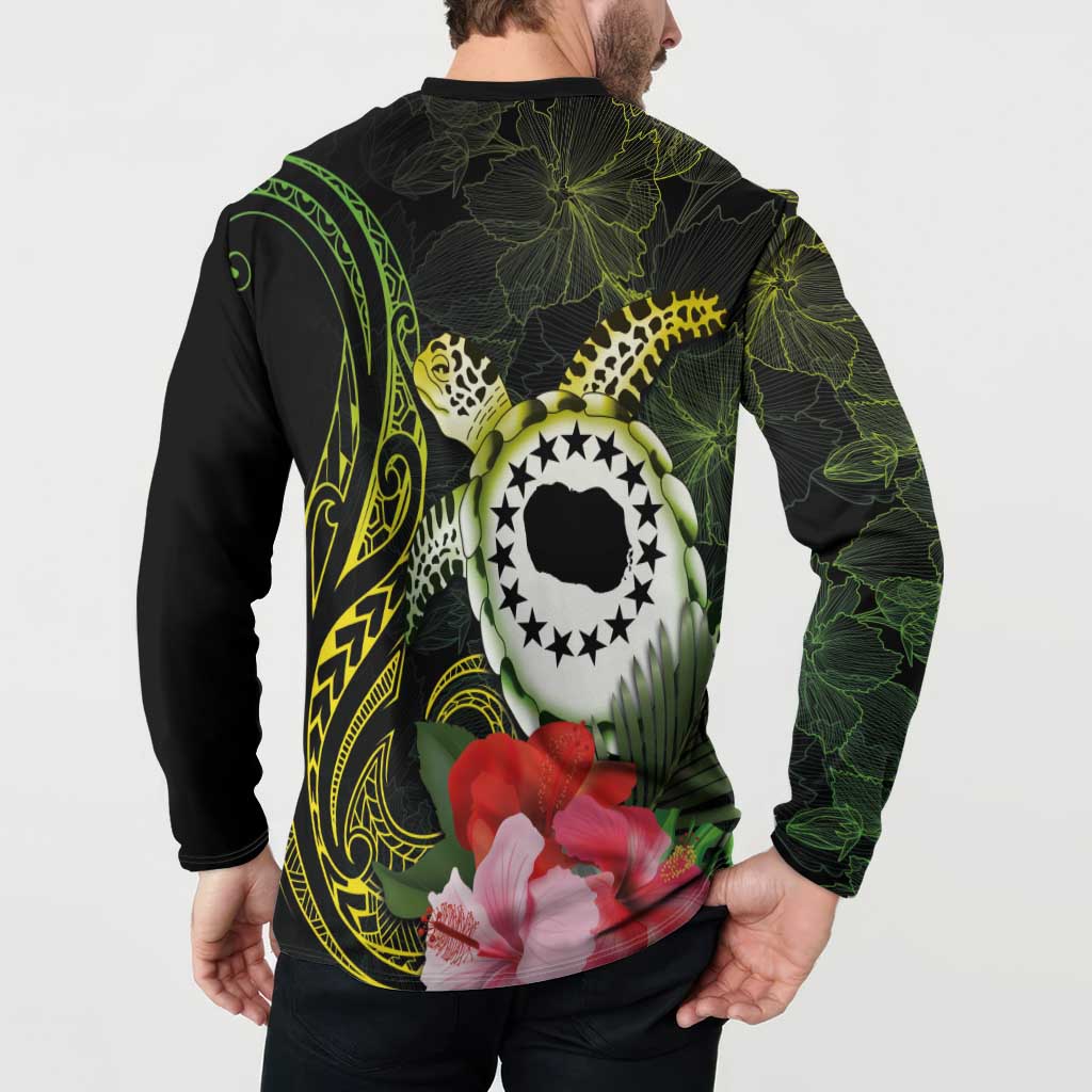 Kia Orana Cook Islands Button Sweatshirt Turtle and Hibiscus Polynesian Pattern LT03 - Polynesian Pride