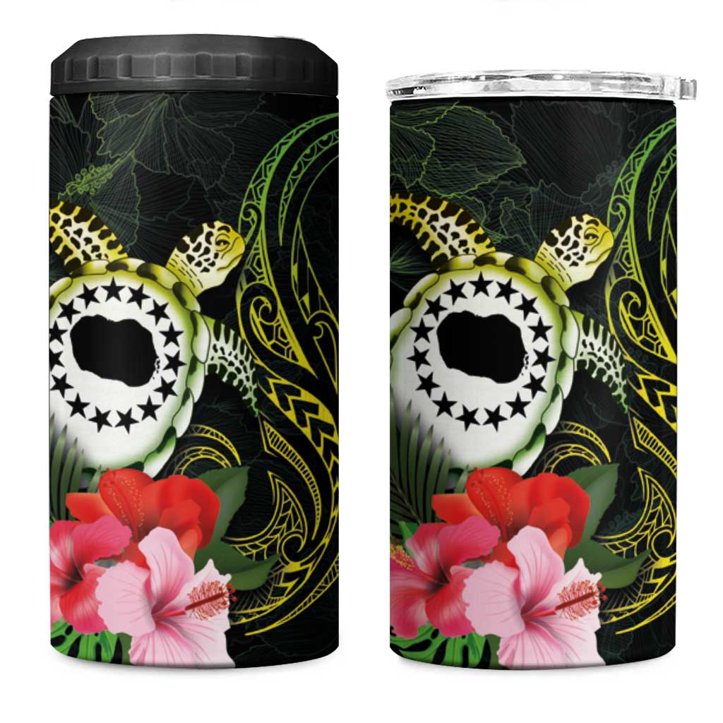 Kia Orana Cook Islands 4 in 1 Can Cooler Tumbler Turtle and Hibiscus Polynesian Pattern