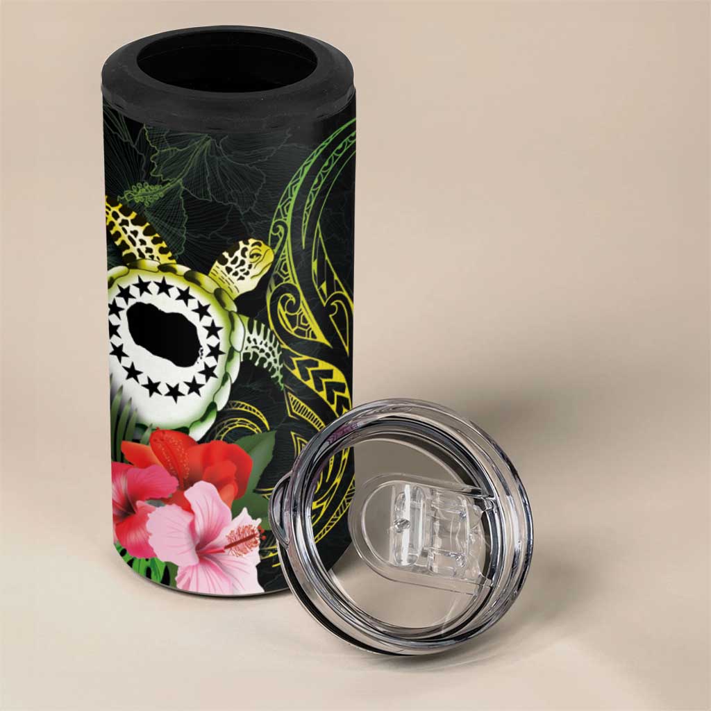 Kia Orana Cook Islands 4 in 1 Can Cooler Tumbler Turtle and Hibiscus Polynesian Pattern