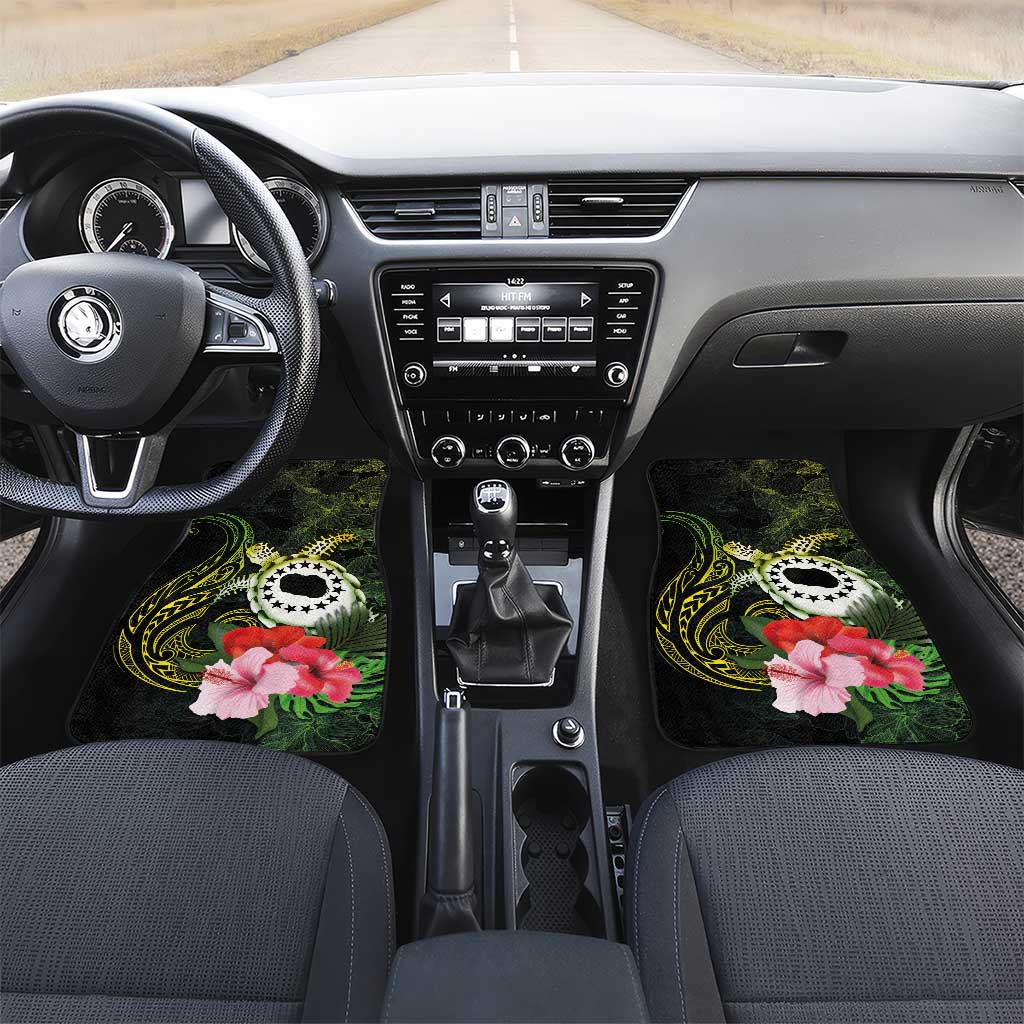 Kia Orana Cook Islands Car Mats Turtle and Hibiscus Polynesian Pattern LT03 Set 2pcs - Front Yellow - Polynesian Pride