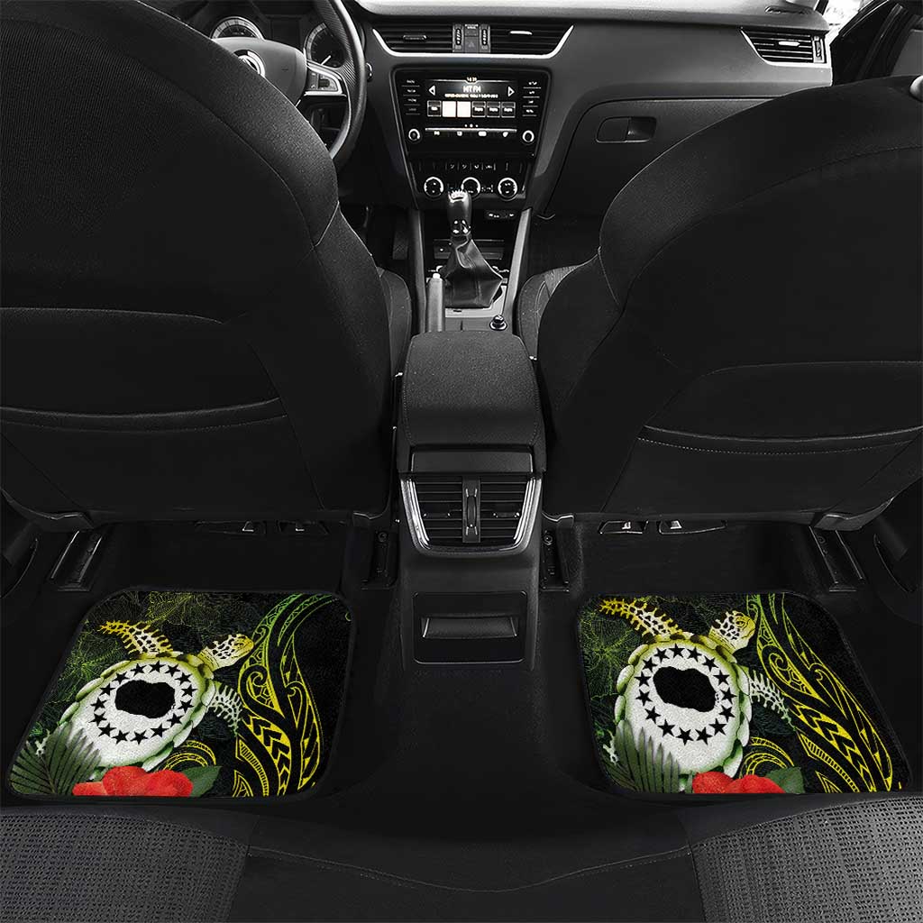 Kia Orana Cook Islands Car Mats Turtle and Hibiscus Polynesian Pattern LT03 Set 2pcs - Back Yellow - Polynesian Pride