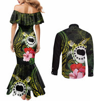 Kia Orana Cook Islands Couples Matching Mermaid Dress and Long Sleeve Button Shirt Turtle and Hibiscus Polynesian Pattern LT03 - Polynesian Pride