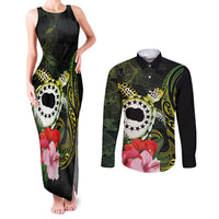 Kia Orana Cook Islands Couples Matching Tank Maxi Dress and Long Sleeve Button Shirt Turtle and Hibiscus Polynesian Pattern LT03 Yellow - Polynesian Pride
