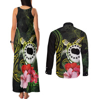 Kia Orana Cook Islands Couples Matching Tank Maxi Dress and Long Sleeve Button Shirt Turtle and Hibiscus Polynesian Pattern LT03 - Polynesian Pride